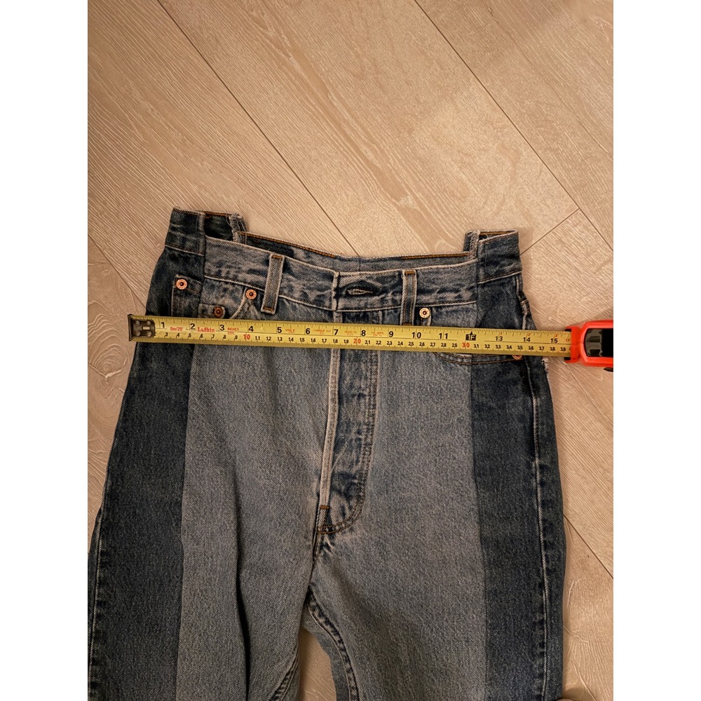 EB Denim Reconstructed Two Tone Levi's High Waisted Straight Leg Jeans 27 - Picture 14 of 15
